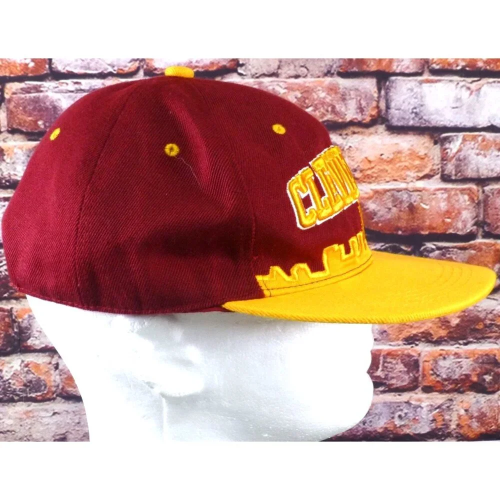 Cleveland Skyline Snapback Cap Maroon & Yellow Adjustable Hat 100% Acrylic Urban